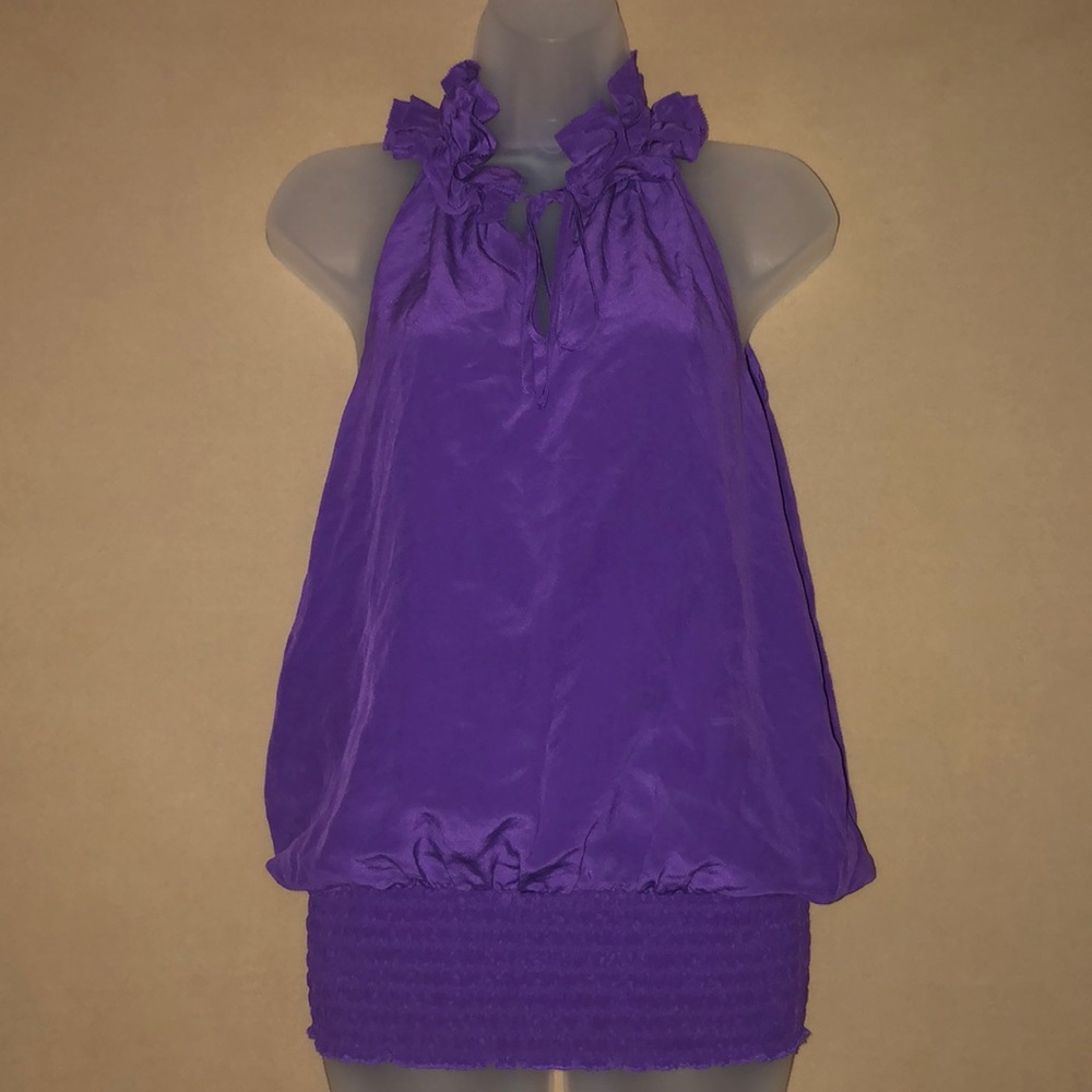 🍄Ruffle neck purple silk blouse🍄